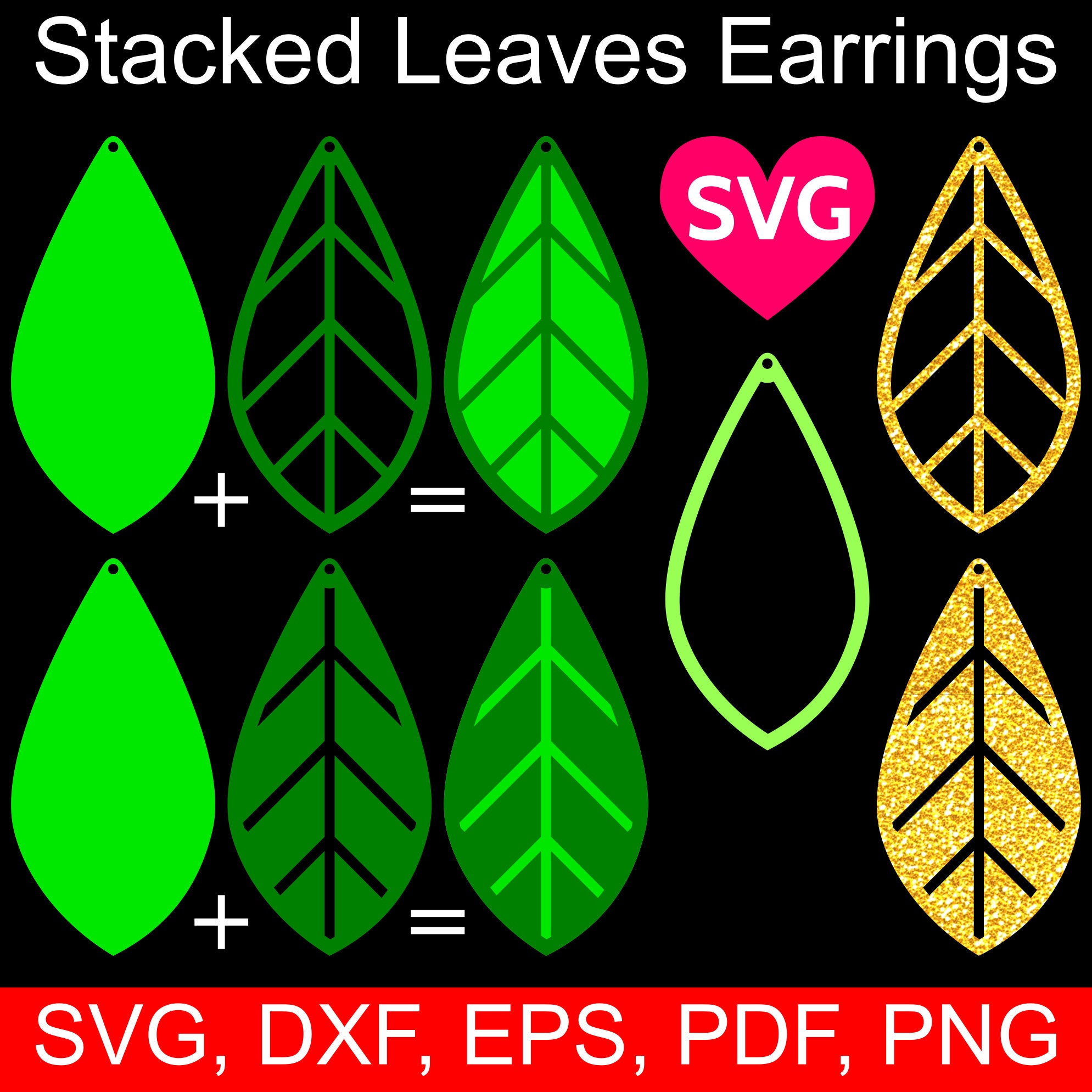 Leaf Earrings SVG Cut Files for laser cut, Cricut & Silhouette and templates to make stacked ...