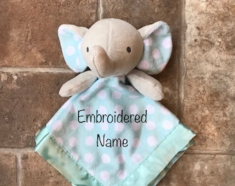 Lovey- Security Blanket-Embroidered Blankie-Baby Shower Gift-New Baby Gift-Baptism Gift-Custom-Personalized-Animal-Elephant