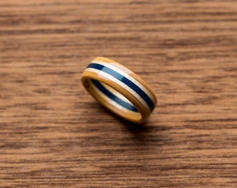 Wooden Ring - Skateboard Ring - Wedding Band - Canadian Maple - Ecological Jewelry - Waterproof - Skate Ring -Blue - Boyfriend Gift -