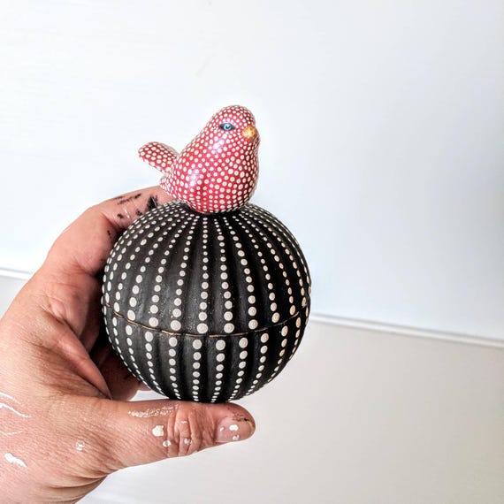 Bird ceramic trinket box hand painted lovebird Valentines day gift engagement ring box