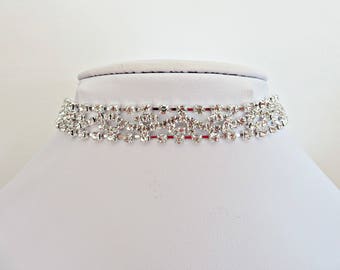 Silver diamante choker, Silver rhinestone choker, Bridal choker, Wedding jewellery, Bling jewellery, Choker necklace, Made in the UK