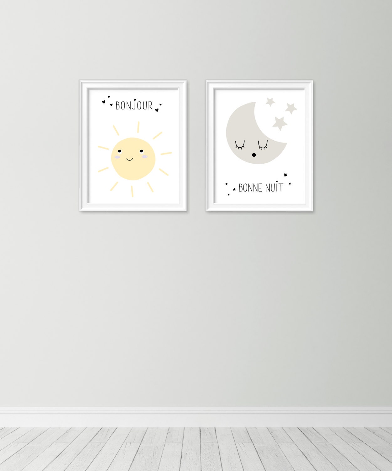 Bonjour and bonne nuit print set Nursery prints Babys room