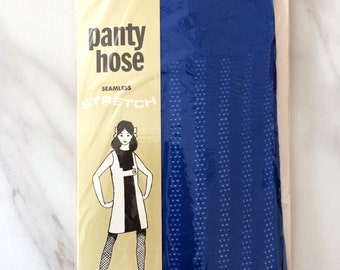 60s BLUE Tights // ROYAL BLUE Fishnet Stockings // 1960s Deadstock Pantyhose // Petite Average Tall
