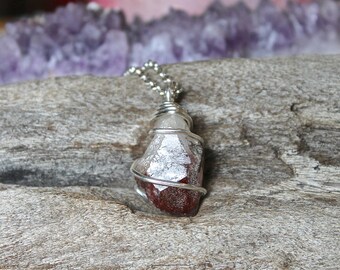 Quartz Crystal Necklace - Bohemian Jewelry - Natural Boho Necklace - Red Quartz Crystal Jewelry - Rough Stone Necklace - Raw Stone Jewelry
