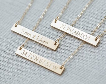 Gold Bar Necklace,Bar Necklace,Personalized Bar Necklace,Custom Name Bar Necklace,Engraved Necklace,Name Bar Necklace,Monogram Necklace
