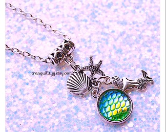 Mermaid Necklace, Mermaid Scale Necklace , Beach Necklace , Shells Necklace , By: tranquilityy