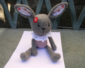 Bunny amigurumi grey and pink wool and alpaca