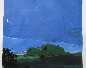 June Stand, Evening, Original Landscape Collage Painting on Paper, Stooshinoff