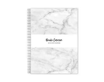 Marble Recipe Book Personalized Blank Grey Custom Bridal Shower Monogram Journal Cooking Keepsake Food Kitchen Housewarming