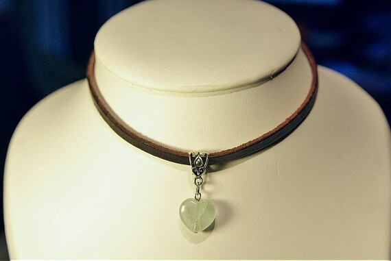 Aventurine Heart, Leather Choker, Baroque Collection, Necklace, Heart Chakra, Protect against Energetic Vampires, Handmade, Choker, Jewelry