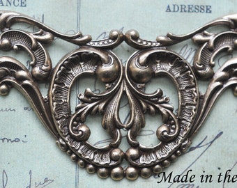 TWO Brass Necklace Bases, Fancy, Brass Ox