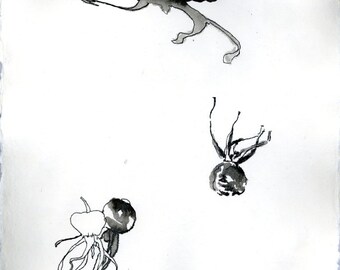 small ink drawing on handmade paper