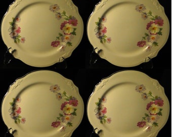 FOUR Homer Laughlin Virginia Rose Fluffy Rose Dessert Plates 7 1/8" Set of 4 EXCELLENT!