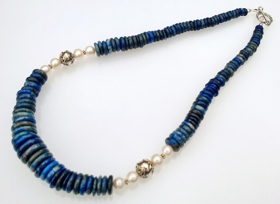Lapis Necklace, Lapis & Pearl Necklace, Blue Necklace, Pearl Necklace, Lapis Lazuli Necklace