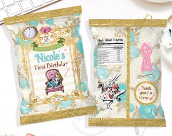 Alice in Wonderland Chip Bag, Alice in Wonderland Party Favors,Alice in Wonderland Printable Bag,Alice in Wonderland Party Decorations,Alice