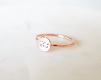 Coordinates Disc Ring • Dainty Personalized Coordinates Ring • Custom Coordinate Ring • Location Ring • Longitude Latitude Ring RM20F41
