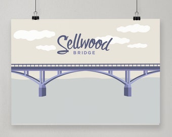 Sellwood Bridge / Illustrated Print / Portland, Oregon Design
