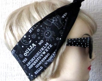 Ouija Board Hair Tie Print Rockabilly Head Scarf by Dolly Cool Occult Dark Arts Planchette Witch Witchy Self Designed Fabric