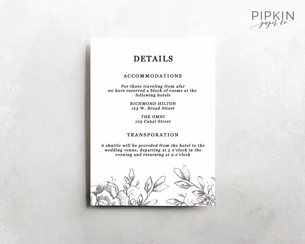wedding details template information card template wedding information cards templates