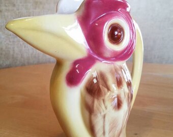 Vintage Yellow Bird Toucan Pitcher / Ewer / Vase