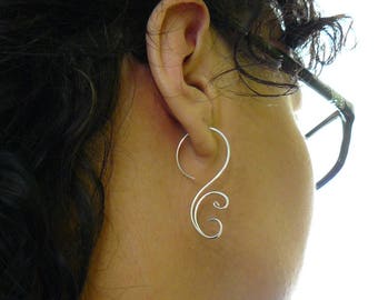 Silver hoop earrings thin, 14k gold filled hoop, Swirly hoop, Sterling silver hoops
