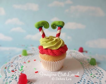Fake Cupcake Realistic Christmas Holiday RED GREEN Elf Legs Shoes Faux Ornament Candy Stripe