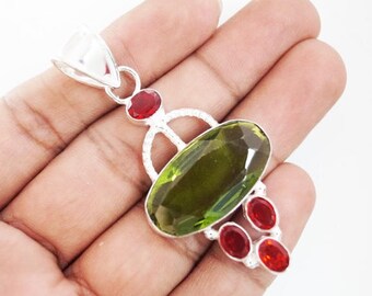 ON SALE: Checkerboard Faceted Green and Red Quartz Pendant