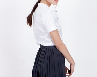 Dark gray pleated skirt, chiffon skirt, knee length skirt, short skirt, high waisted pleated skirt, high waisted skirt