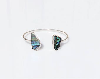 Sterling Silver and Abalone Shell Cuff Bracelet, Adjustable Sterling Silver Bracelet, Paua Shell Cuff