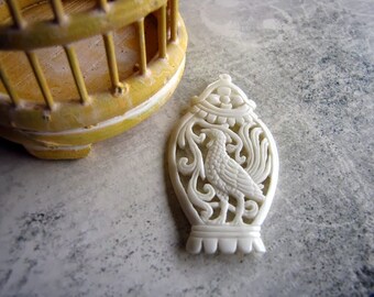 The Birdcage Vintage Style Carved Bone Pendant 55mm