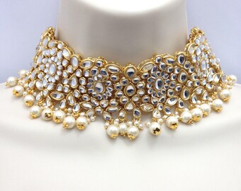 Handmade Kundan Necklace Set with Earrings and Tika Headpiece Indian Jewelry Patti Set Indian Jewellery Bollywood jewellery