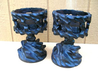 Gothic Candle Holders - 1970s Decor - Brutalist Candle Holder Set - Pair of Vintage Candle Holders - Dungeon Decor