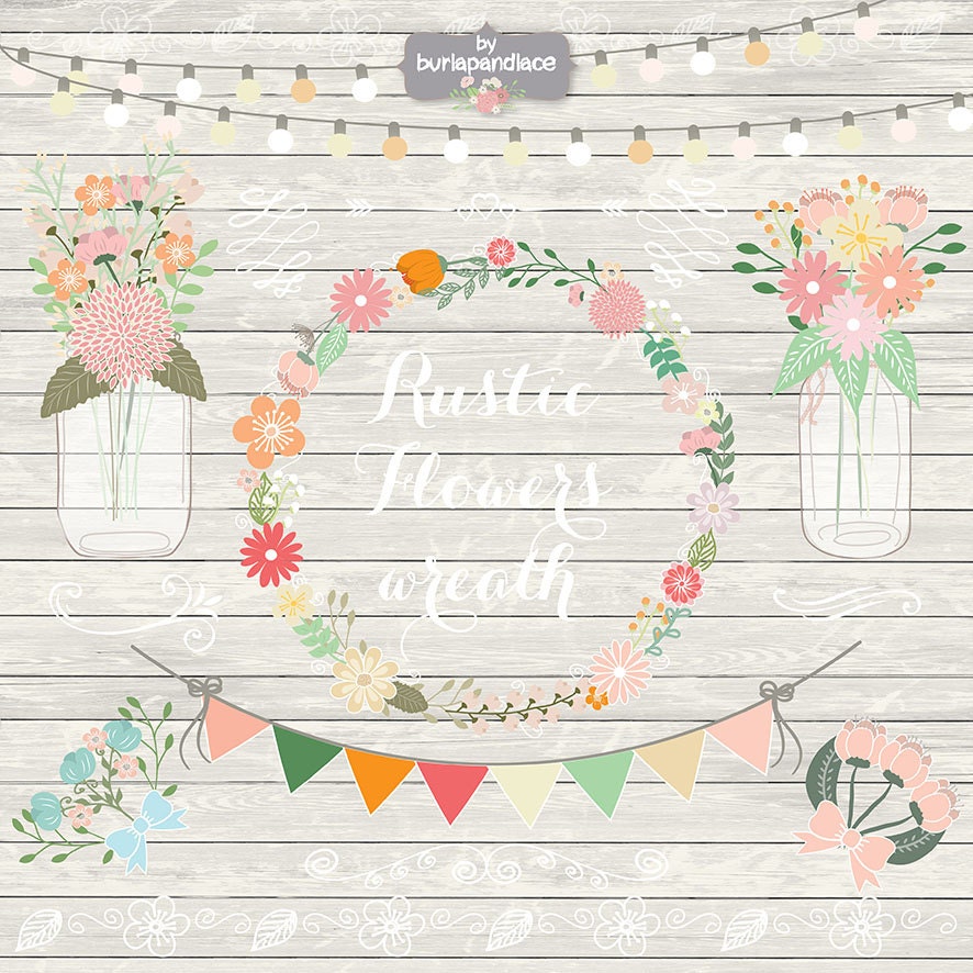 Rustic Wedding Clipart Shabby Chic Hand Drawn Rustic Wedding Clipart Shabby Chic Hand Drawn