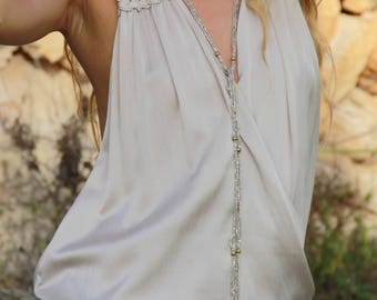 Necklace Gift for Her - Necklace Double Wrap - Festival Silver Necklace - Multi Strand Boho Necklace - Elegant Long Necklace