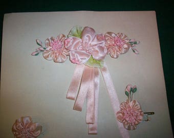 Exceptional and rare set of silk antique authentic ribbon work pins bridal