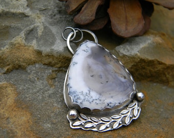 Dendritic Opal Pendant - sterling silver - oxidized and rustic - with or without chain