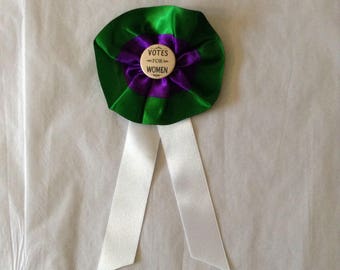 Handmade British suffragette Tricolour rosette, Edwardian costume, pin badge, Votes for women