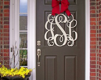 Monogram Wreath - Door Monogram - Door Wreath - Door Decor - UNFINISHED Monogram - All Script - Vine