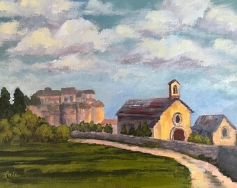 Lovely Village landscape Grignan, France Oil 9x12