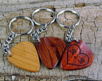 ONE Custom Engraved Wooden Guitar Pick Keychain - (Choose Wood Type and Design) - Wood Guitar Pick - Guitar Pick - Custom Guitar Pick