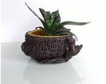 artificial wood pot-brown plant pot-planter wood-gift for- home dec-room planter-flower pot-carving wood-indoor pot-striped pot-branch pot