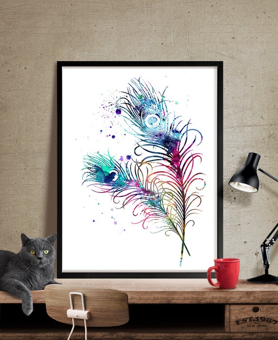 Peacock Feathers Watercolor Art Feather Print Watercolor