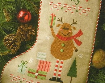 LIZZIE*KATE Reindeer Stocking counted cross stitch patterns INCLUDES buttons Christmas Stocking