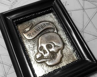 Resurgam : hand embossed anatomical repoussé metal wall art