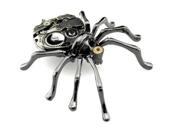 Gothic Spider Brooch - Tarantula Brooch - Black Widow Brooch - Steampunk Spider Pin - Halloween Spider Brooch Gift