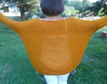 Oversized Plus Size Hand Knit Sweater Tunic Loose Knit Women's Sweater Mustard Yellow