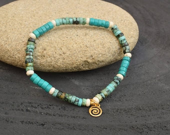 Turquoise bracelet, African turquoise, Gemstone bracelet, Turquoise jewelry, Gold bracelet, Colorblock bracelet, Olive green bracelet