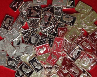 0.999 Fine Pure Silver Bars / 10 BARS / 10 Grams Total Weight / Assorted Designs