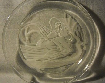 Beautiful Crystal plate with a fantastic motif-sign. Michael Yates-1981-Vintage Glass collector plate