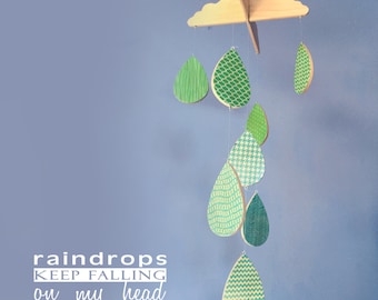 Baby Mobile - Raindrops Keep Falling on my Head - Wooden Baby Mobile - Modern Nursery - Rain Cloud